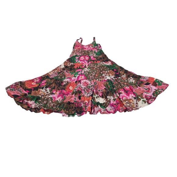 Keren Hart Womens L Midi Dress Floral Tiered Lightweight Flowy Vacation Beach - Picture 5 of 12